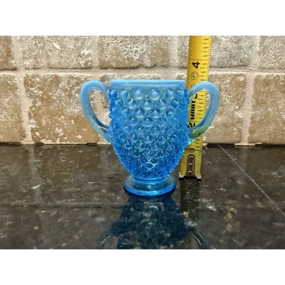 Fenton Blue Opalescent Art Glass‎ Hobnail Sugar Bowl 3.25